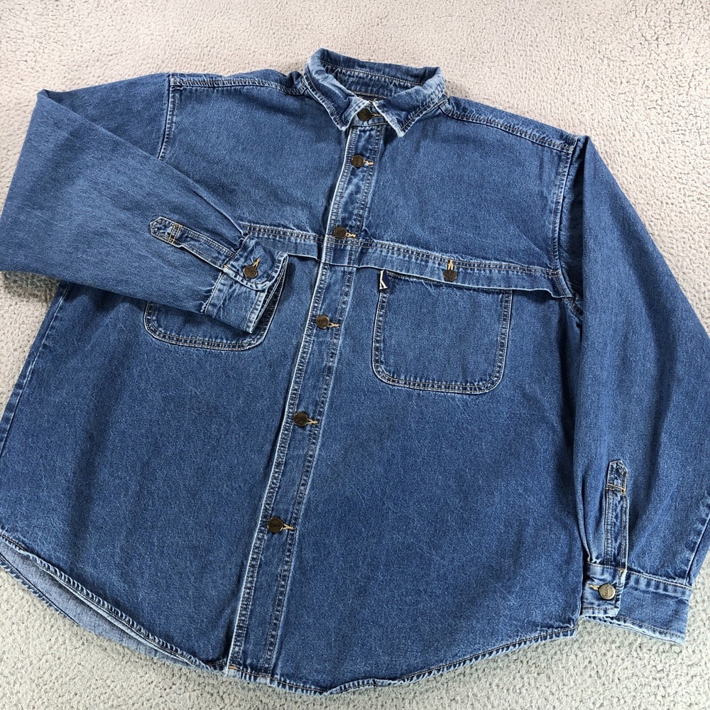 VTG Vintage Karl Shirt Mens Extra Larg‎ Blue Denim Baggy Relaxed Hip Hop 90s Rap